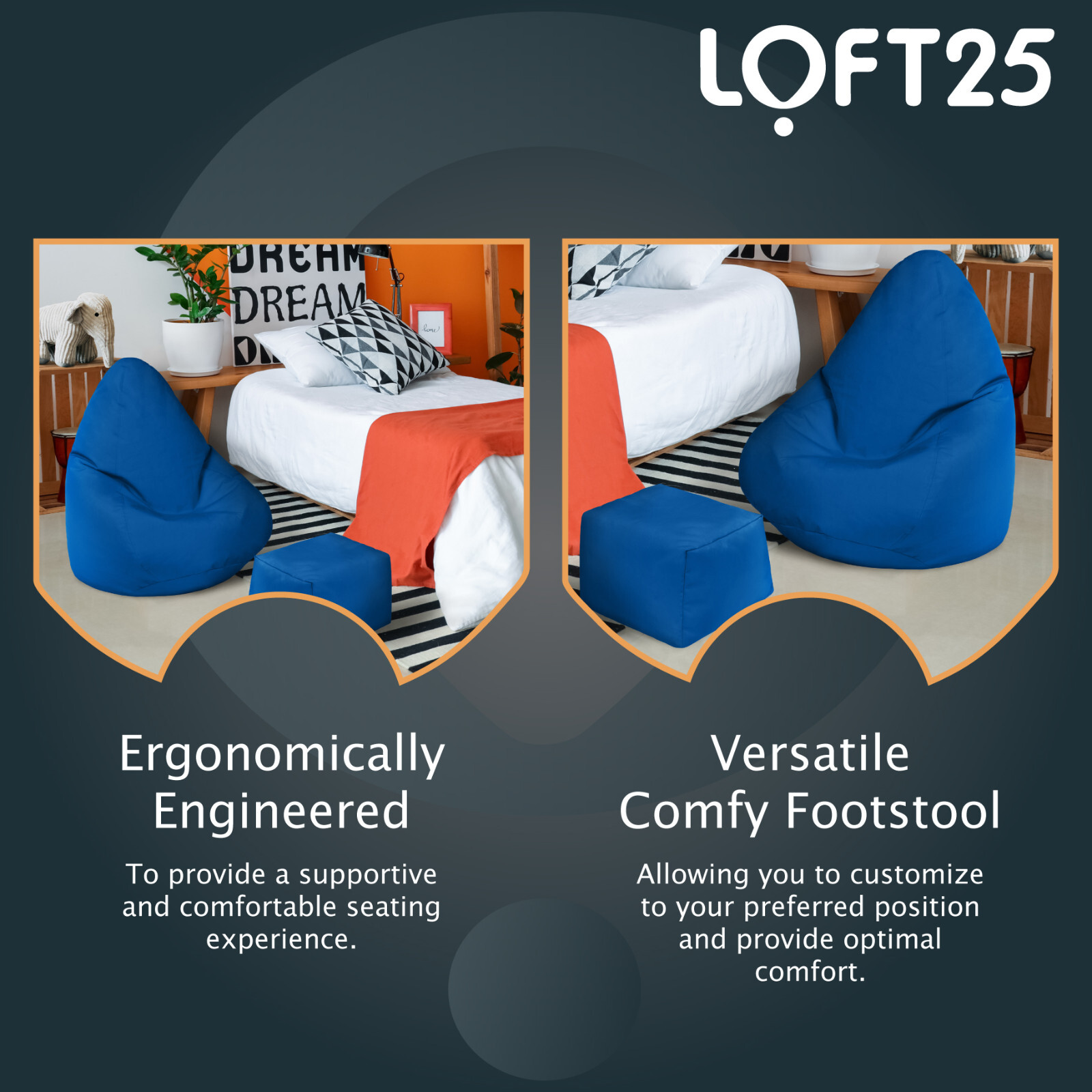 Loft 25 Blue Children's Bean Bag Footstool Indoor/Outdoor Gaming