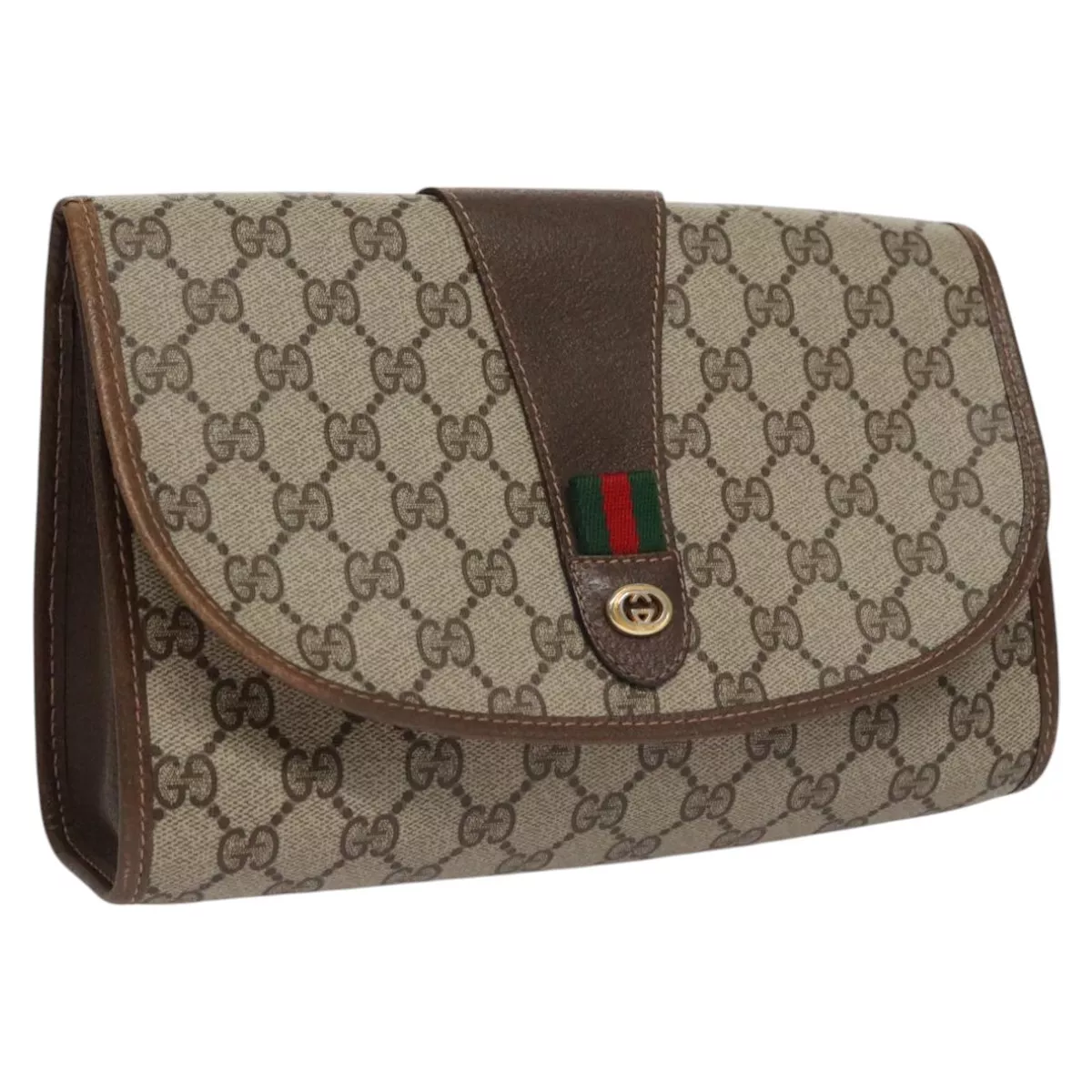 Sac pochette GUCCI GG Supreme Web Sherry Line PVC beige vert rouge authentique ep7229