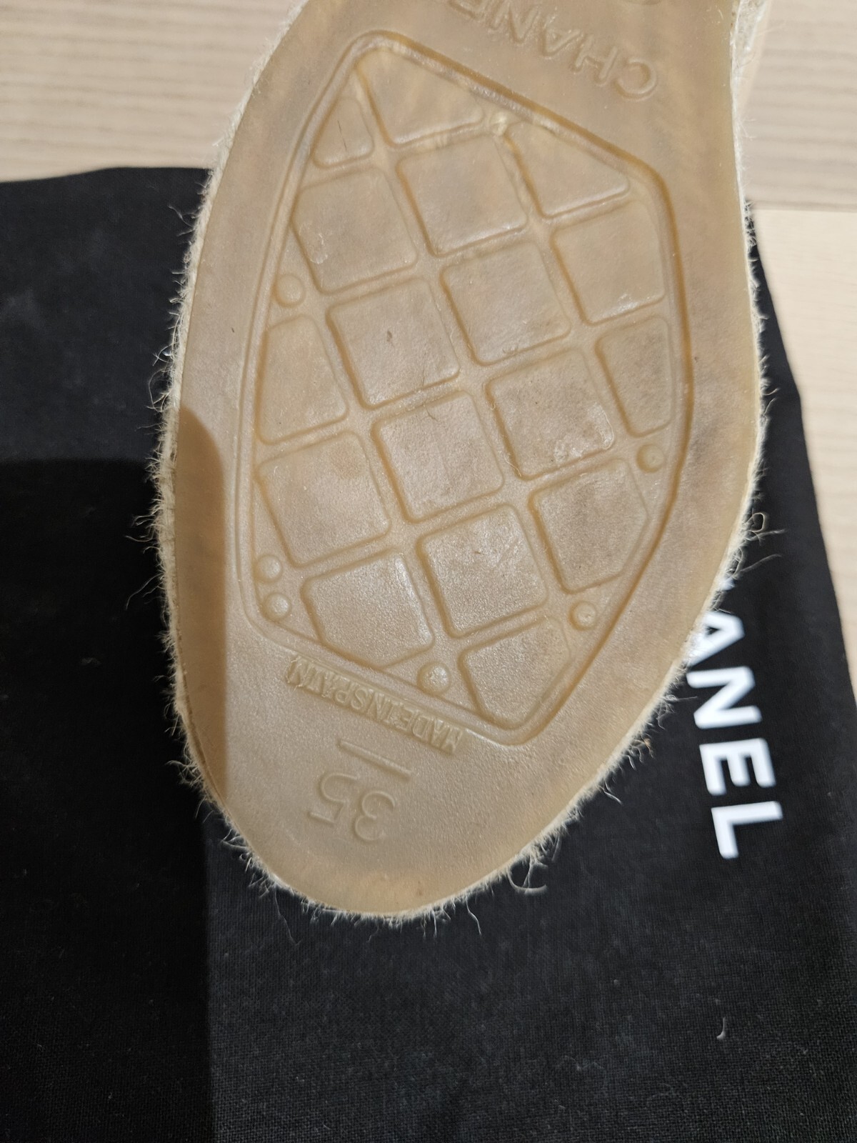 Chanel Espadrilles Beige & Black Lambskin Leather Size 35 image 9