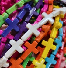 Cross Beads 10color Blue Turquoise Howlite 15" strand Yellow Black Orange Orange