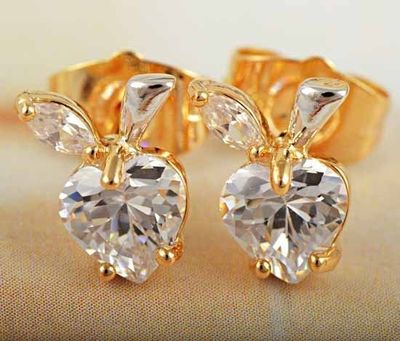 PENDIENTES OREJAS DE CONEJITO EN ORO AMARILLO LAMINADO CON CIRCONIOS