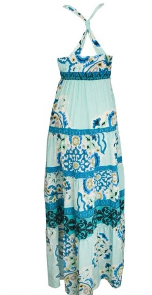 Hale Bob Moscow Nights Silk Crepe Sleeveless V-Neck Maxi Dress Blue Beaded Sz XS - Image 2 of 4