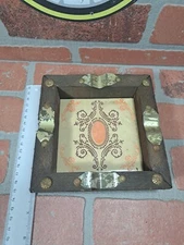 Vintage Retro Ashtray Wooden Base Ceramic Center Made In Mexico 