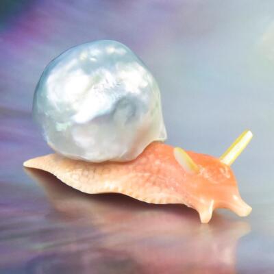 South Sea Baroque Pearl & Carved Apricot Syrix Trumpet Shell Snail Design 5.49 g