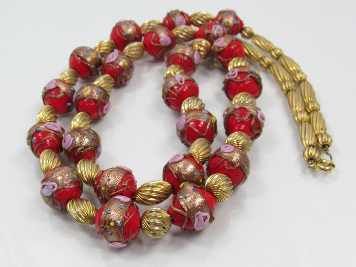 Italy WEDDING CAKE Murano Big Red Beads Gold Pink Yellow Blue 30