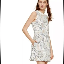 TORY BURCH Womens Dahlia Ivory Stretch Jacquard Fit Flare Dress 12 Pockets