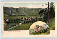 Germany Postcard Hamlet near Blaubeuren Rock Area kissing Pig c1910 Antique