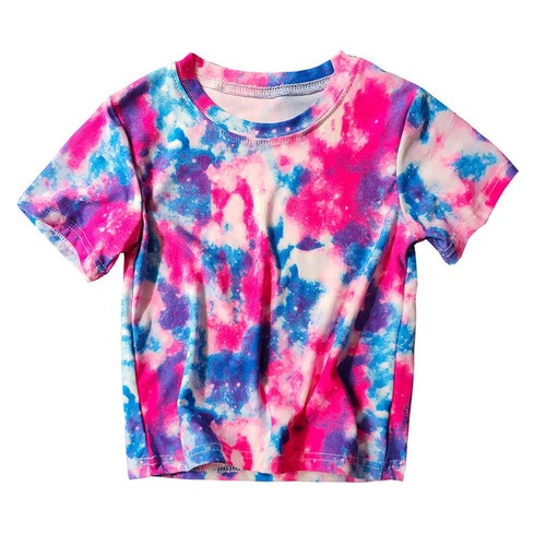 Kids Toddler Baby Girls Summer Tie Dye Print Short Sleeve Tshirt Blouse Tee Tops - Picture 6 of 31