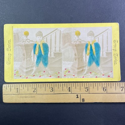New Pants Poorly Hand Colored Photo Error Stereoview Antique c1870s Y7605