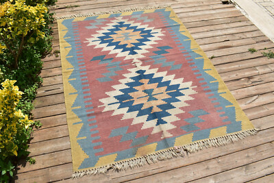 Turkish Kilim Rug 47''x62'' Handwoven Oushak Area Rug Bohemian Kelim 120x160cm