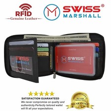 Genuine Cowhide Leather Mens Zipper Zip-Around Bifold Popular Card Holder Wallet
