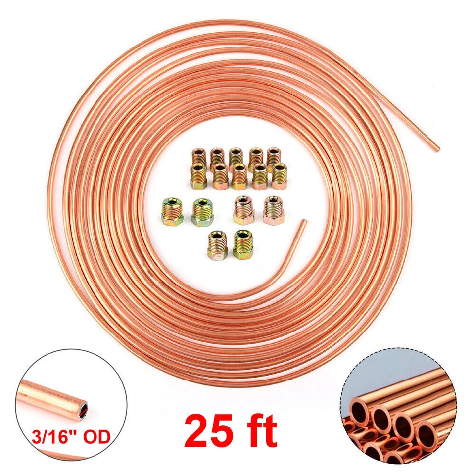 2PC 25 Foot Roll Coil 3/16'' OD Copper Nickel Brake Line Tubing Kit 32 Fittings - Image 4 of 4