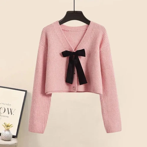 Winter Women's Set Knitted Sweater Strap Autumn Skirt Women's Two Piece Set - Picture 3 of 28