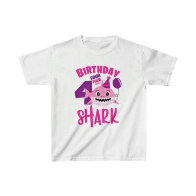 Birthday Girl 4 t-shirt Baby Shark four years old Kids Heavy Cotton Tee