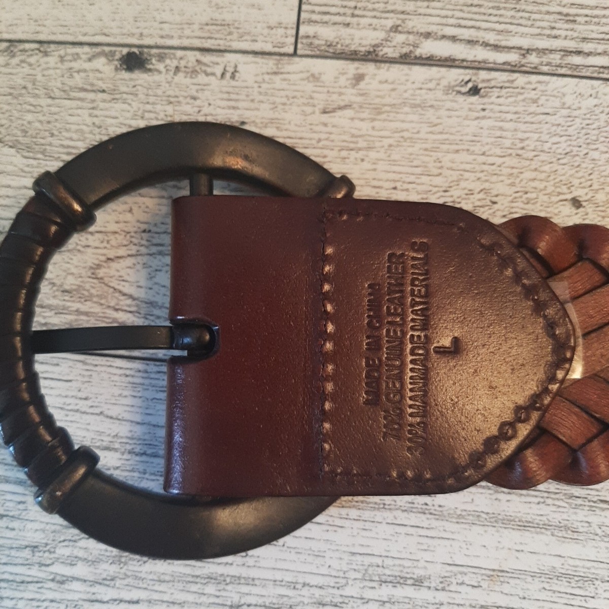 Boho Chunky Braided Leather Belt Brown Woven Wide Western Hippie Retro Size L Woven Leather Cinch Belt, Round Buckle, Wide Braided Boho  main image 2