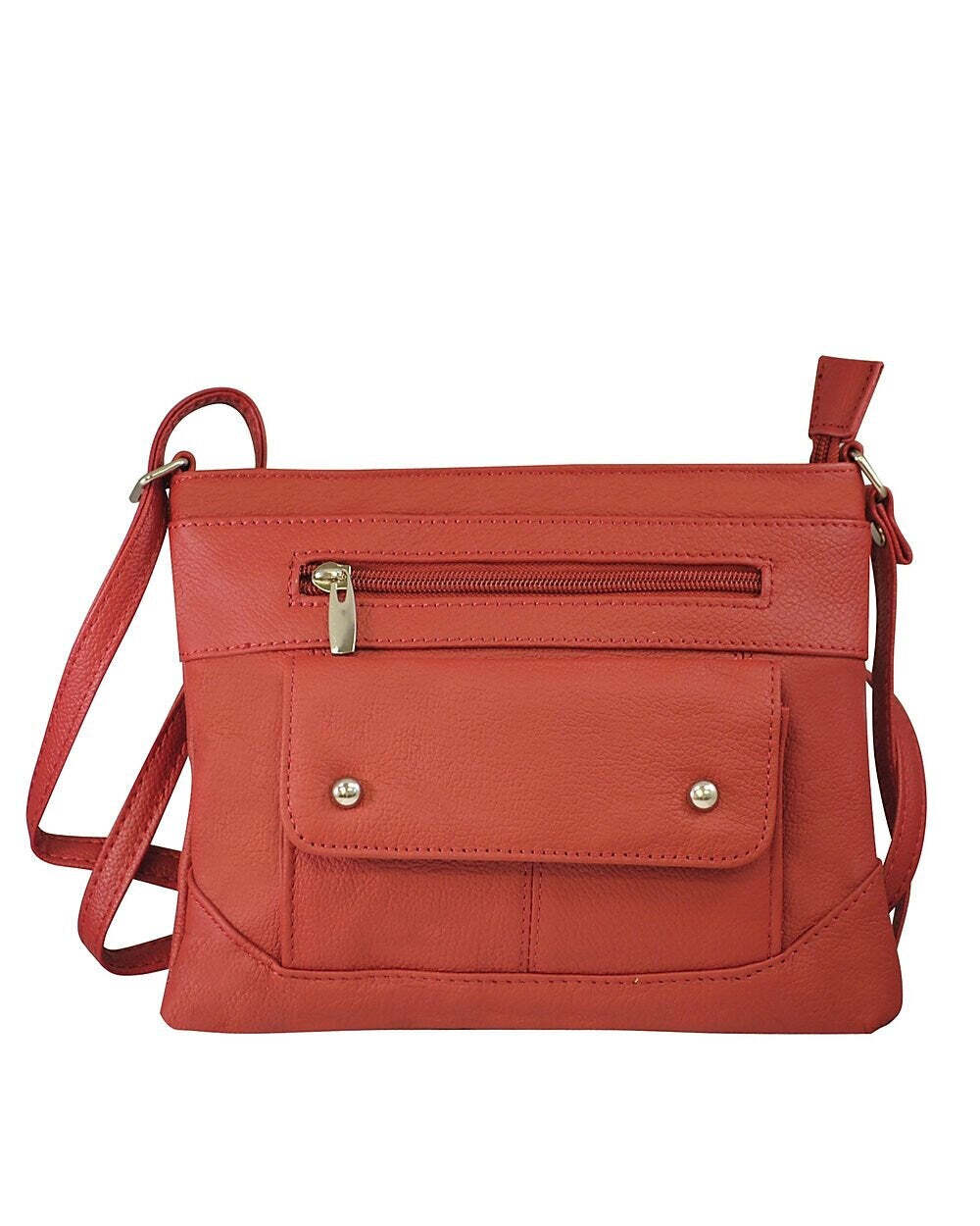 Genuine Cowhide Leather Studded Women Crossbody Bag with Pocket