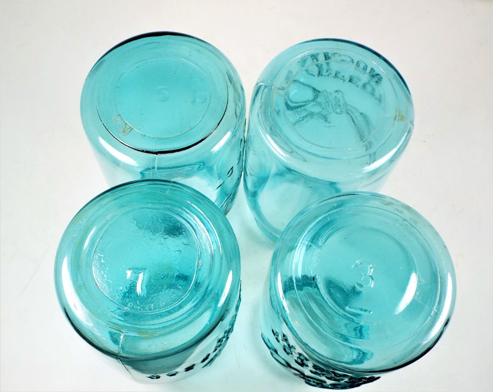 4 Vtg BALL PERFECT MASON Aqua Blue Quart Canning Jars 19101933 eBay