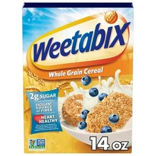 Weetabix Whole Grain Cereal Biscuits, Non-GMO, Heart Healthy, Kosher Vegan, 14oz