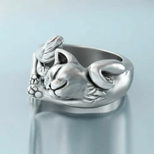 Fashion Cat Shaped 925 Silver Plated Rings for Women Party Jewelry Ring
