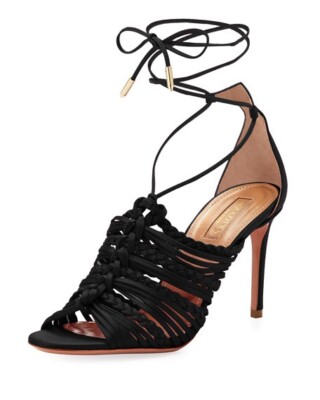 Aquazzura Goddess Silk Braided 85mm Sandals In Black