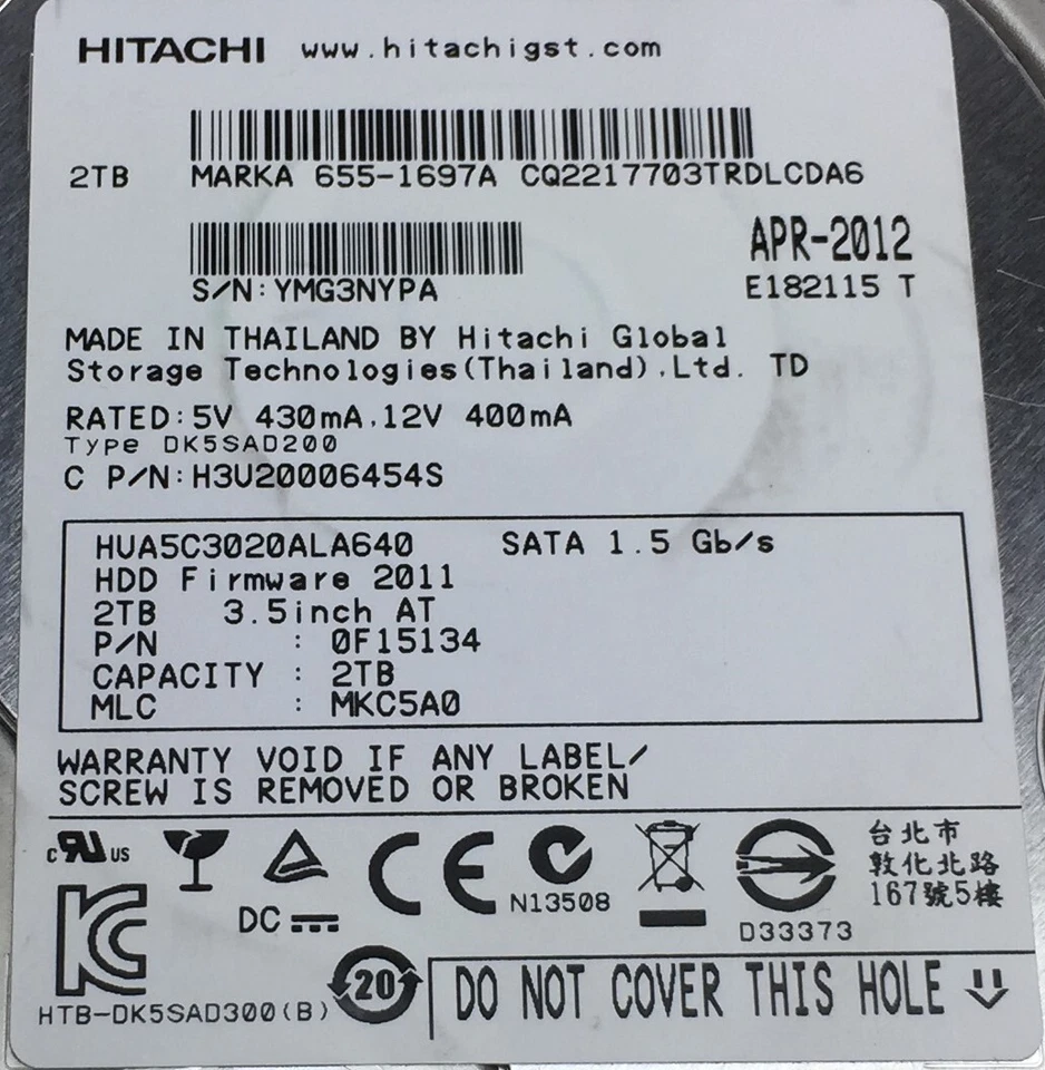 Hitachi HUA5C3020ALA640 2TB 3.5" SATA 3 Desktop Hard Disk Drive HDD - Image 3 of 4