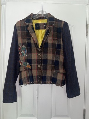 RAW 7 Wool Jacket Blazer Plaid Patchwork Appliquéd Sz Small