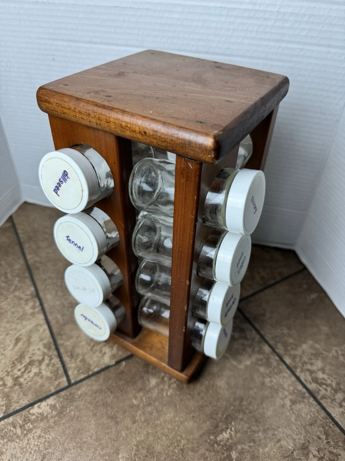 Vintage Wood Spice Rack 16 Slot Rotating Lazy Susan w/ 15 Containers
Opens in a new window or tab
