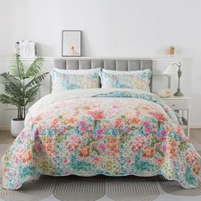 Quilt Sets Queen Size - Floral Queen/Full-90"x96" Dream Garden-coral Pink