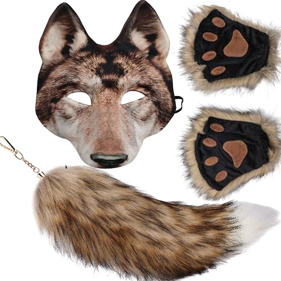 Transformative Therian Wolf Mask, Tail, and Claws for Ultimate Costume Appeal - Image 3 of 4