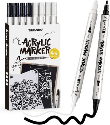 4 Black and 4 White Paint Markers Bold and Fine Dual-tip Acrylic Paint Marker 