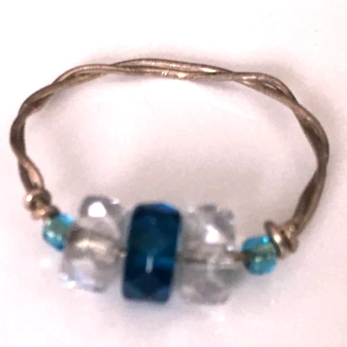 Vintage Ring tested 925 STERLING SILVER Size 8 Blue Bead Band Jewelry lot y
