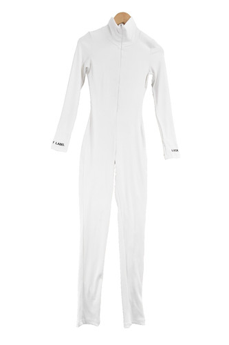 Lucky Label Women Medium White Long Sleeve Ribbed Jumpsuit Catsuit Bodysuit