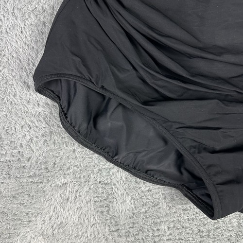 Lands End Women's Modest One Piece Swim Suit 22W Black Solid Ruching U Back - Picture 2 of 13