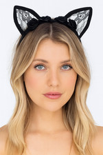 Black Lace Cat Ear Headband Women Cosplay Halloween Costume Party Hair Accessory