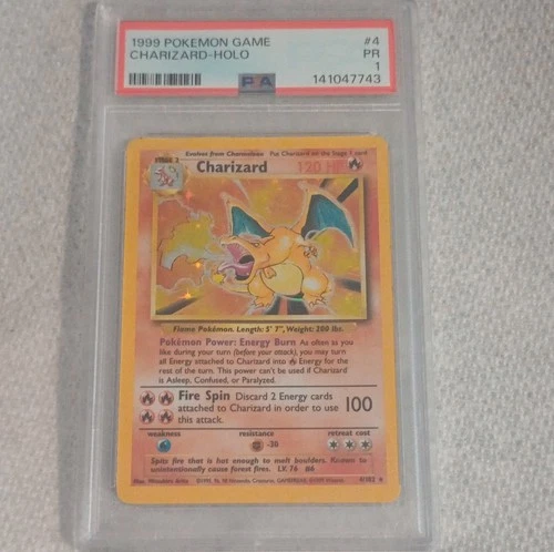 Pokémon Charizard Base Set Holo Rare PSA 1 4/102 1999 English TCG