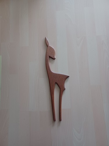 Großes Vintage Mid Century Teak Reh Wanddeko
