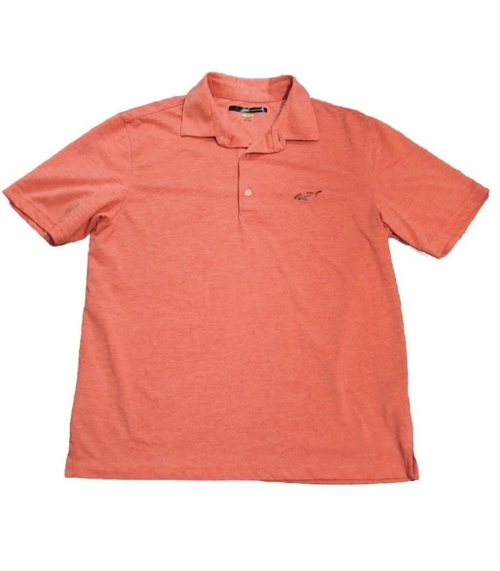 Greg Norman Play Dry Performance Golf Polo – Salmon Coral Orange shark logo Med
