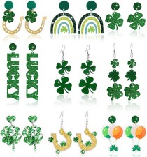 9 Pairs St Patricks Day Earrings Mardi Gras Earrings St. Patrick's Day Jewelry F