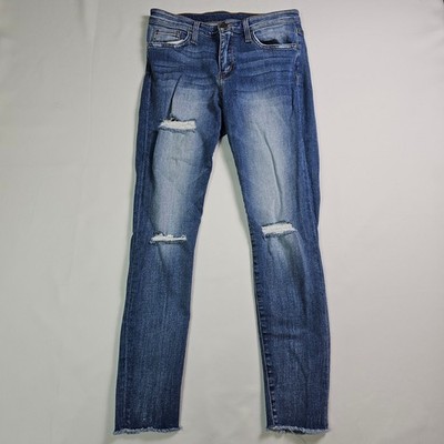Bridge by Gly Mid Rise Ankle Skinny Jeans Distressed Blue 27 Waist Stretch