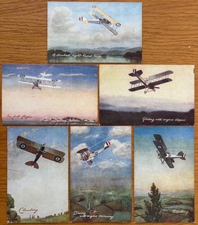 6 x Raphael Tuck IN THE AIR series. WW1 BRITISH AIRCRAFT IN FLIGHT G T CLARKSON