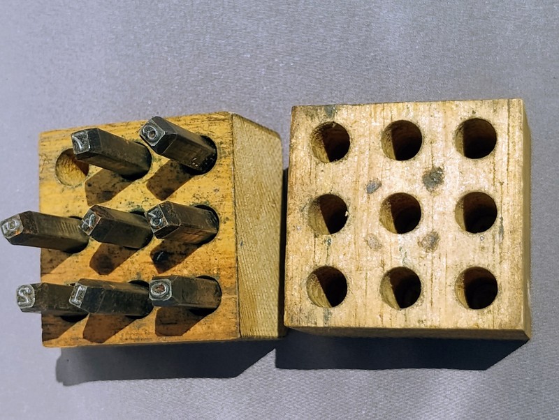 Vintage 1/8" Steel Number Punch Stamp Set Wood Box 0-7