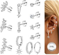 Helix Piercings 12Pcs Chirurgenstahl Silber Gold Ohrstecker Klein Creolen