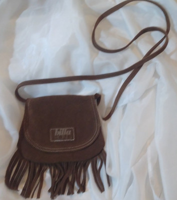 Billa Bong Brown Suede Leather Fringe Crossbody Bag Pouch Festival Boho Grunge