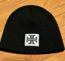 Vintage West Coast Choppers Beanie Hat Made in USA Black Knit Iron Cross Y2K