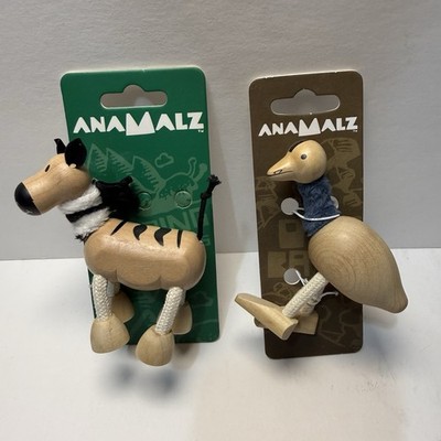 ANAMALZ Emu & Zebra Set of 2 Posable Toy Natural Wood Beige Baby Eco Sustainable