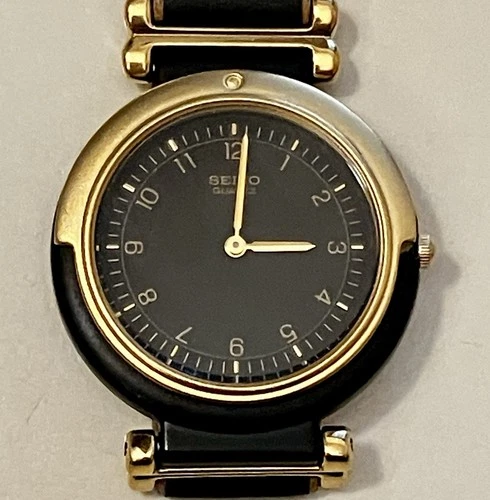 Vintage Seiko Women's Watch Black / Gold 7230 1240T 2320A Original Band Running
