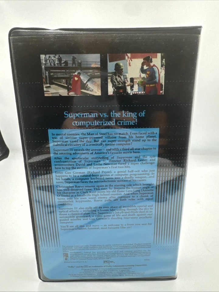 Vintage 1983 Superman III (3) VHS Rare Clamshell Warner Home Vd By Richard Pryor Foto 3 de 4