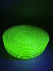 Vtg Anchor Hocking Green Depression Glass Block Optic 6" Saucers Uranium 8 Pc