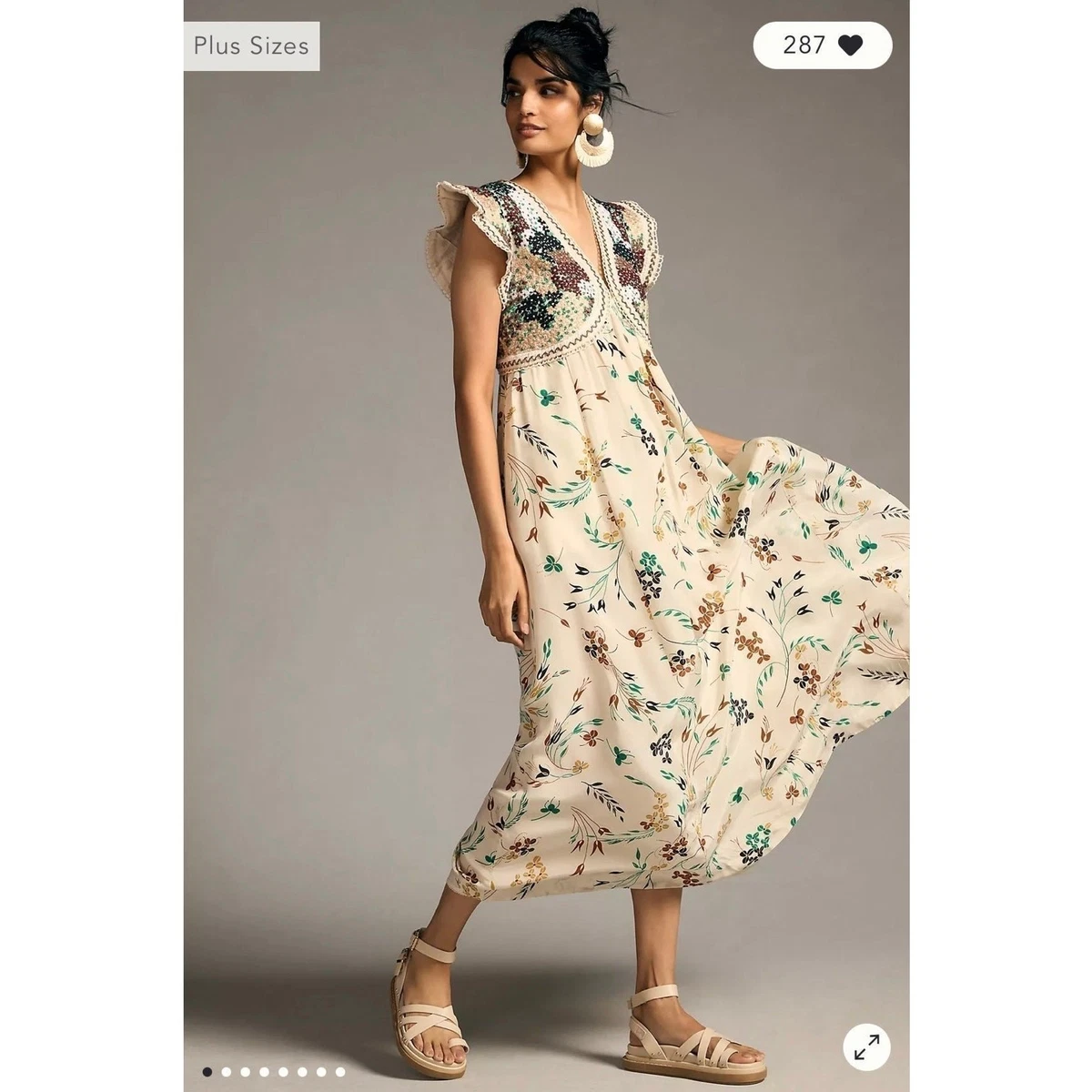 anthropologie maxi dress ebay Anthropologie NWT Abel the Label Maxi Dress S Red Floral Smocked Waist Ruffle