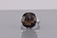 Sterling Silver Faceted Smoky Quartz Raised Openwork Band Ring 9g 925 Sz: 8